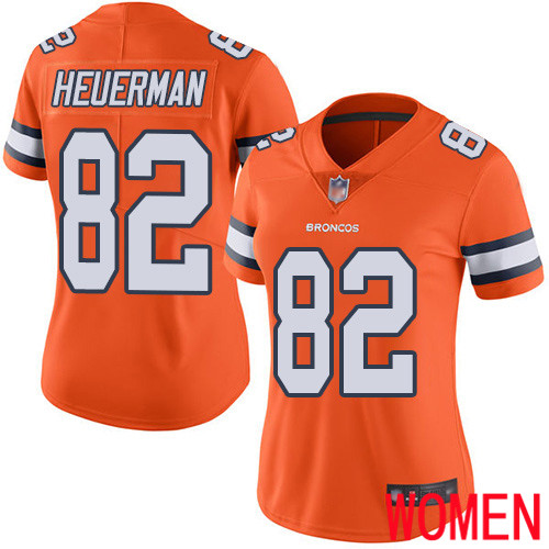 Women Denver Broncos 82 Jeff Heuerman Limited Orange Rush Vapor Untouchable Football NFL Jersey